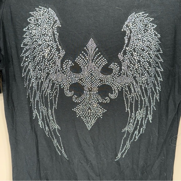 Liberty Wear Rhinestone Archangel Black Short Sleeve Tshirt Size L - Picture 4 of 10